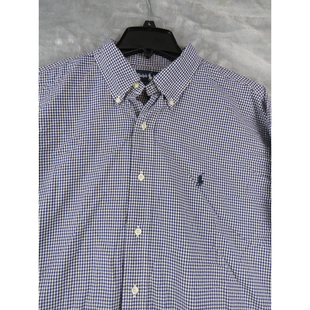 Ralph Lauren Blake Gingham Dress Shirt Mens XL Blue White Button Down - Picture 2 of 8